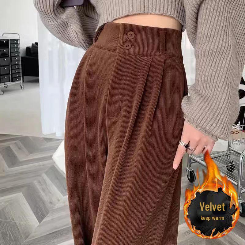 Women's Chenille High-Waisted Wide-Leg Corduroy Pants - Fleece-Lined for Spring, Autumn, and Winter 2025.