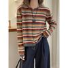 Women's Spring/Fall Slimming Striped Top, Loose-Fit Round-Neck Pullover, Versatile Sweater