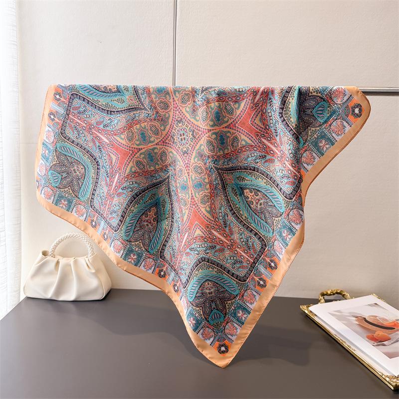 2026 New Imitation Silk Scarves Bandanas Paisley Printed Square Scarf For Women Luxury Hijab Neckerchief Elegant Shawl Wraps