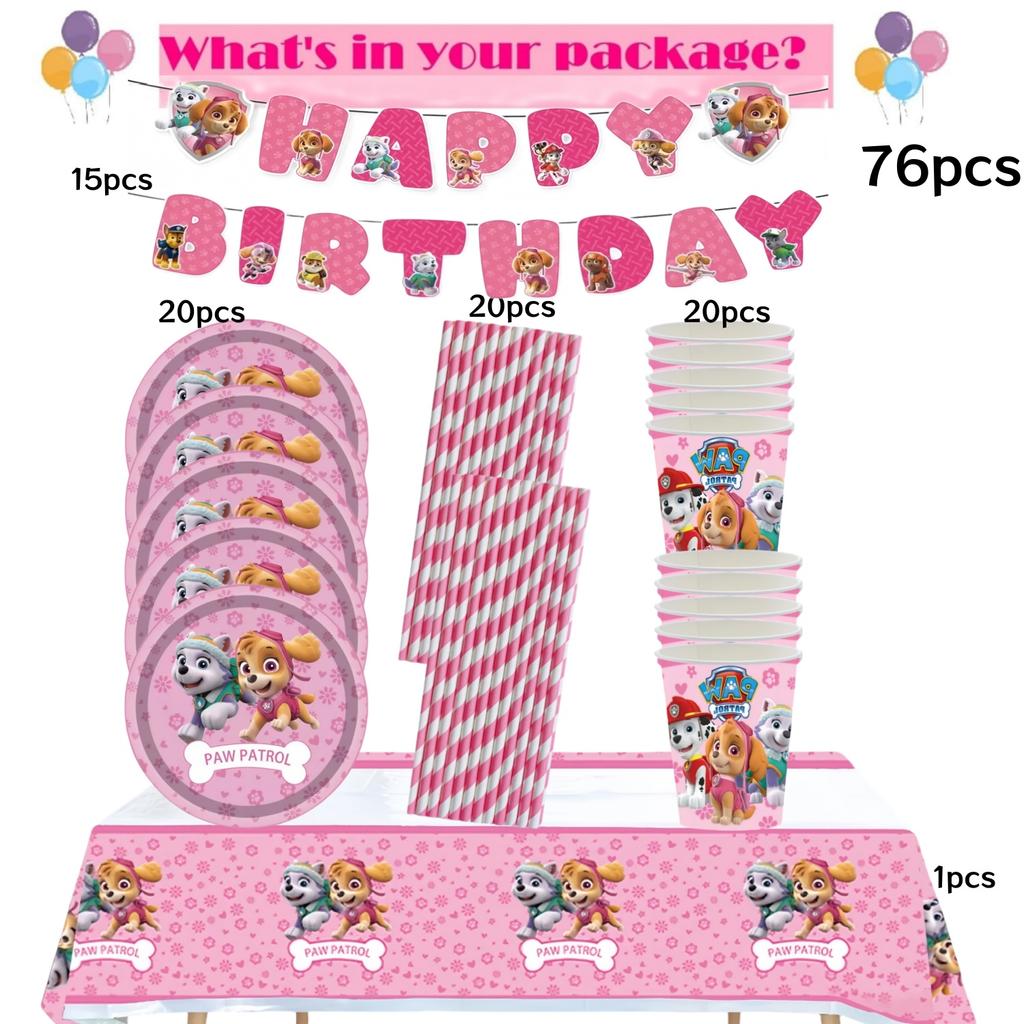 Roze Paw Patrol Verjaardagsfeest Decoratie Skye Wegwerp Servies Tafelkleed Bord Folie Ballonnen Babyborrel Meisjes Feestartikelen