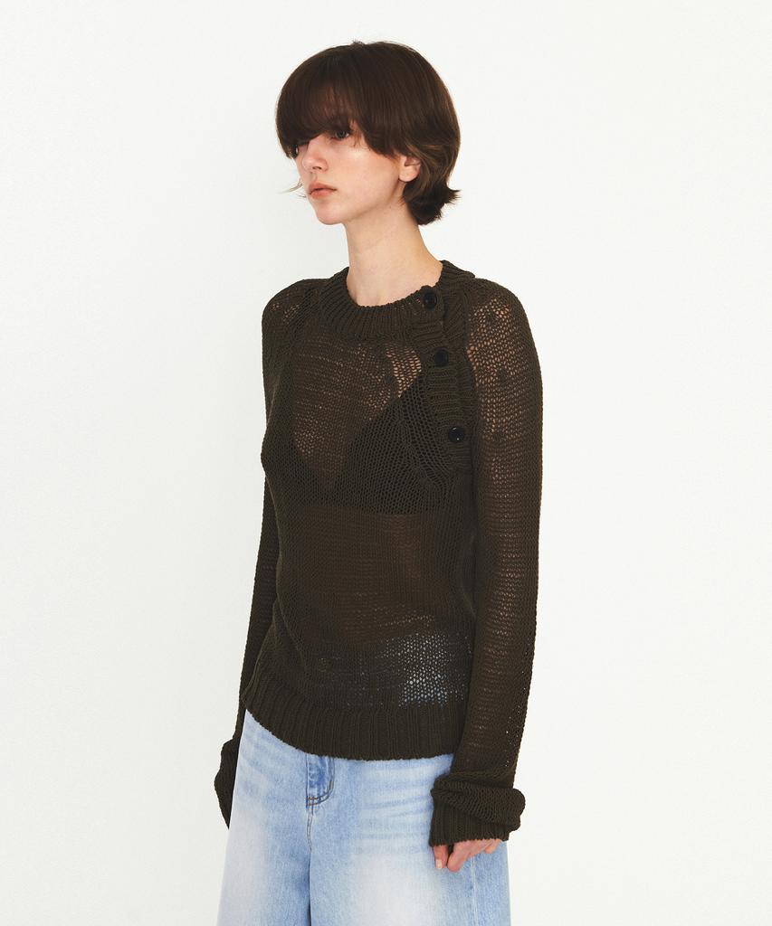 Daiaegeuneol Diagonal Button Netting Knit (Khaki)