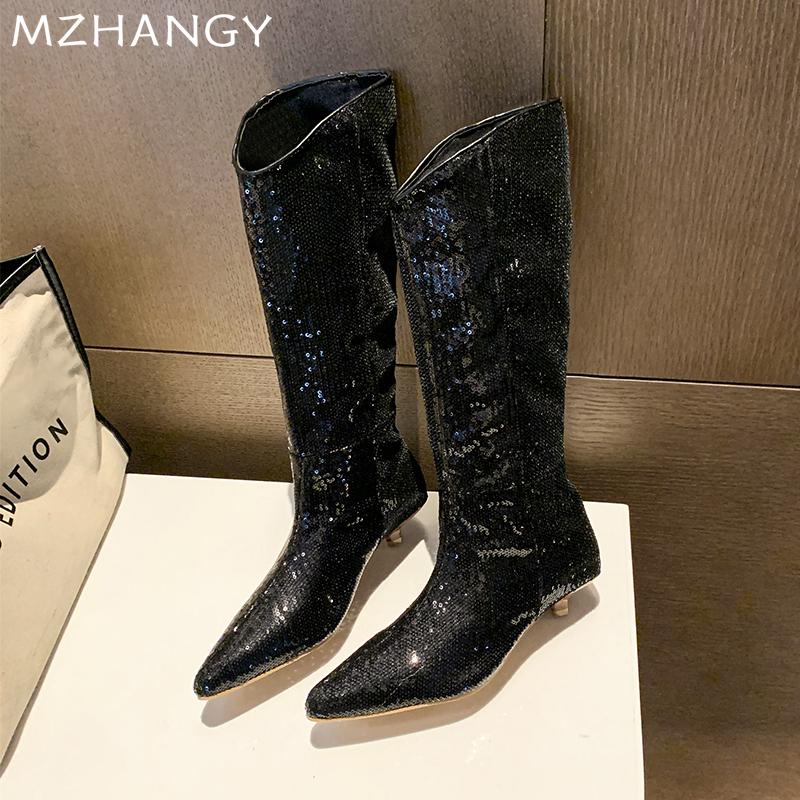 Stilettos Women Leather High Boots Designer Fashion Elegant Retro Boots Women 2024 Trend New Winter Dress Cozy Warm Botas Mujer