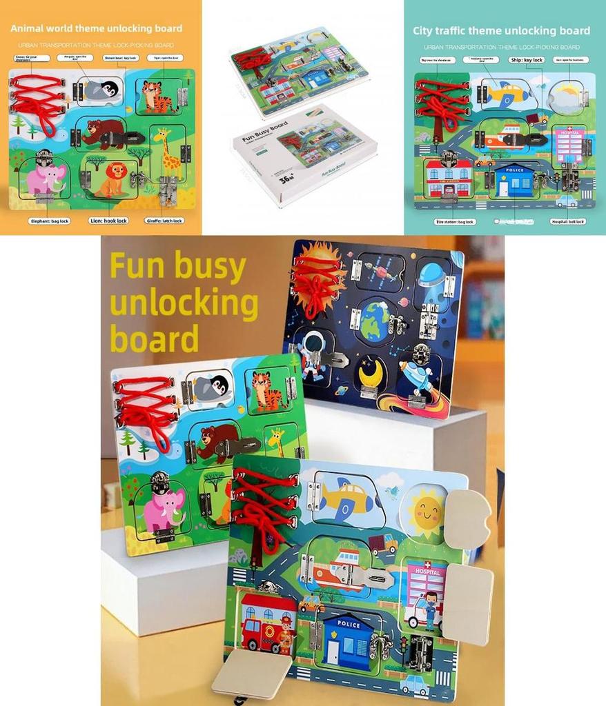 Lustiges Holzspielbrett mit Weltraumtier-Transportmotiven – ein Puzzlespielzeug für Kinder zur Förderung der frühen Entwicklung