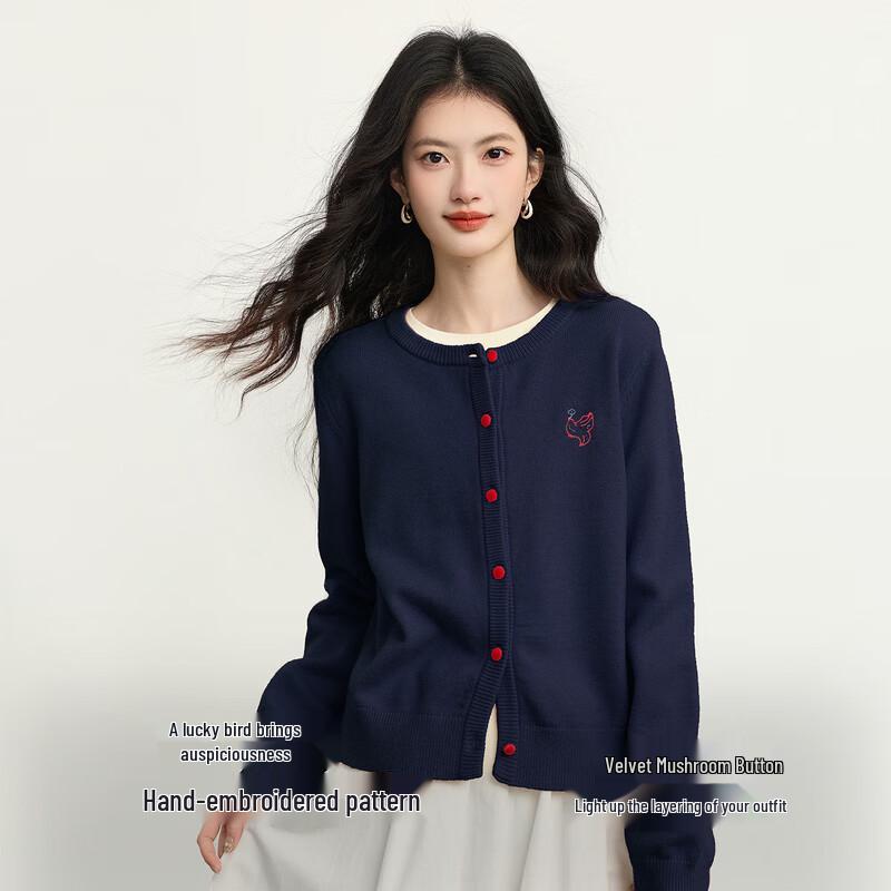 Women s Crew Neck Knitted Cardigan Sweater S