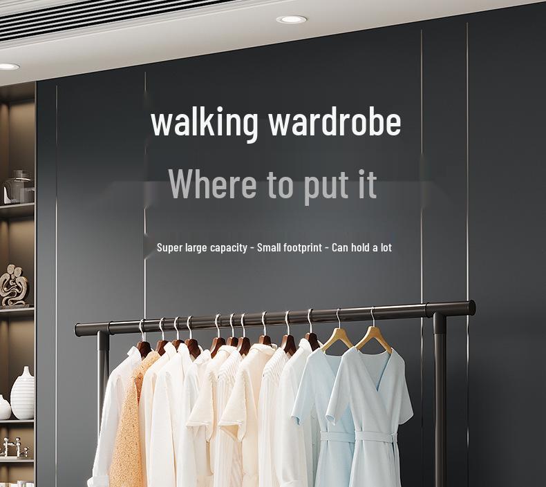 Extra Thick Double Row Vertical Clothes Rack with Wheels for Bedroom Storage