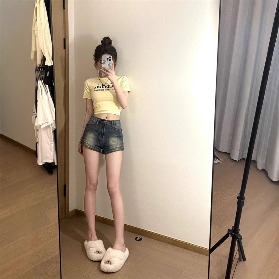 

Women s 2025 Summer High Waist Denim Shorts - Sweet & Spicy Retro Design S