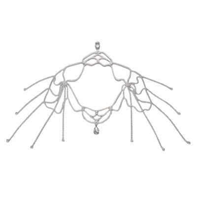 Stylish Alloy Rhinestones Shoulder Necklace Sturdy Fringe Design Perfect For Casual Evening Outfits