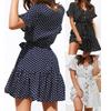 European Style Women Clothing Fashion Polka Dot Print Loose Fit Short Sleeve Maxi Dress