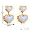Gold Double Heart Drop Earrings with Iridescent Shell for Women