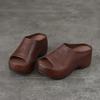 Johnature Genuine Leather Lightweight Thick Soled Peep Toe Slippers Versatile Wedge Heel Women's Slip-on Shoes