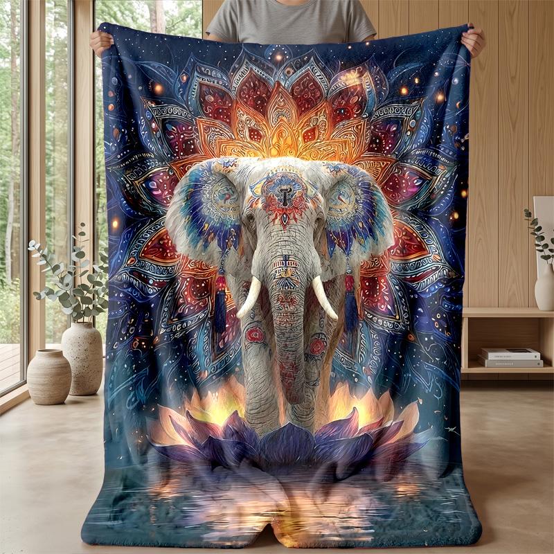 Majestic Elephant Portrait Theme Blanket Lightweight Warm Flannel Blanket Decorative Throw Blanket for Home Decoration