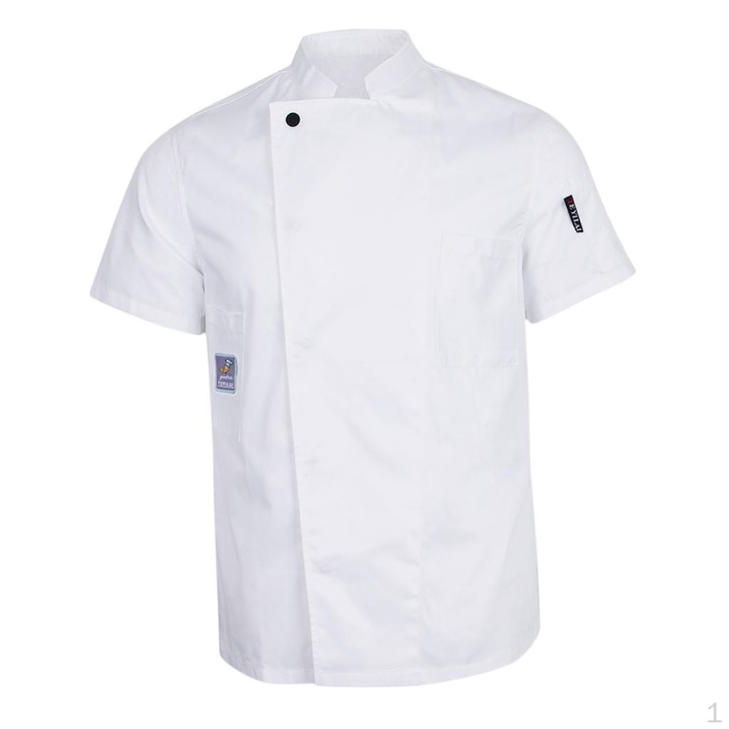 Stylish Men Women Chef Apparel Single Breasted Cook Short Sleeve Waiter Coat M