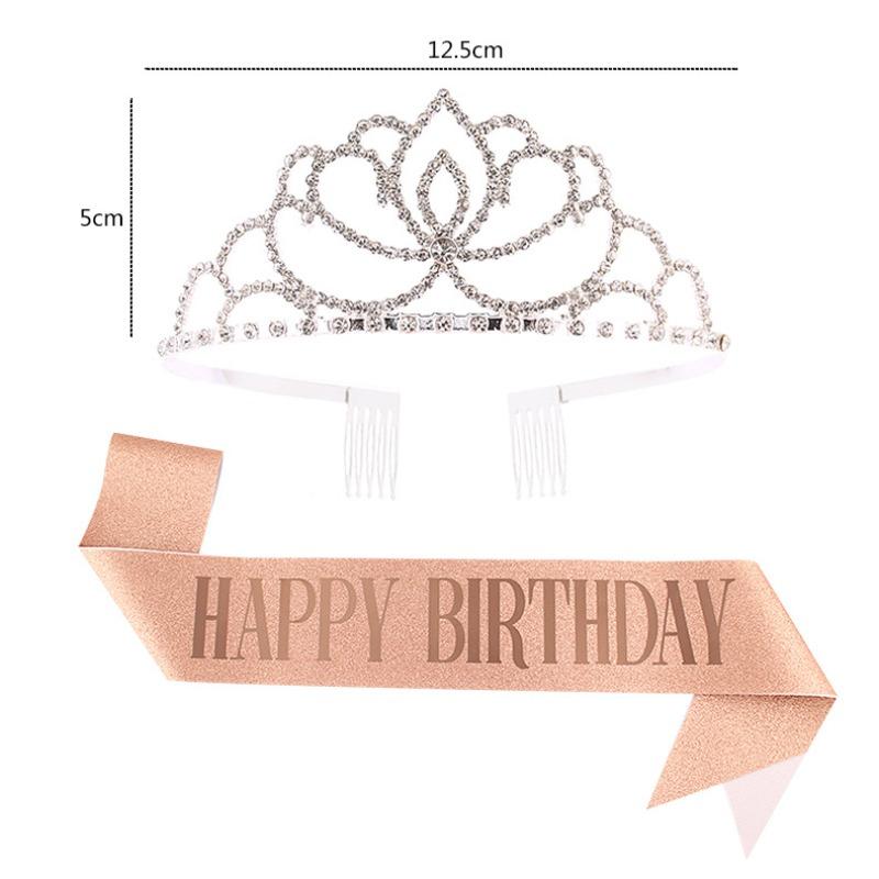 Princess crown bridal rhinestone headband birthday tiara prom party sash