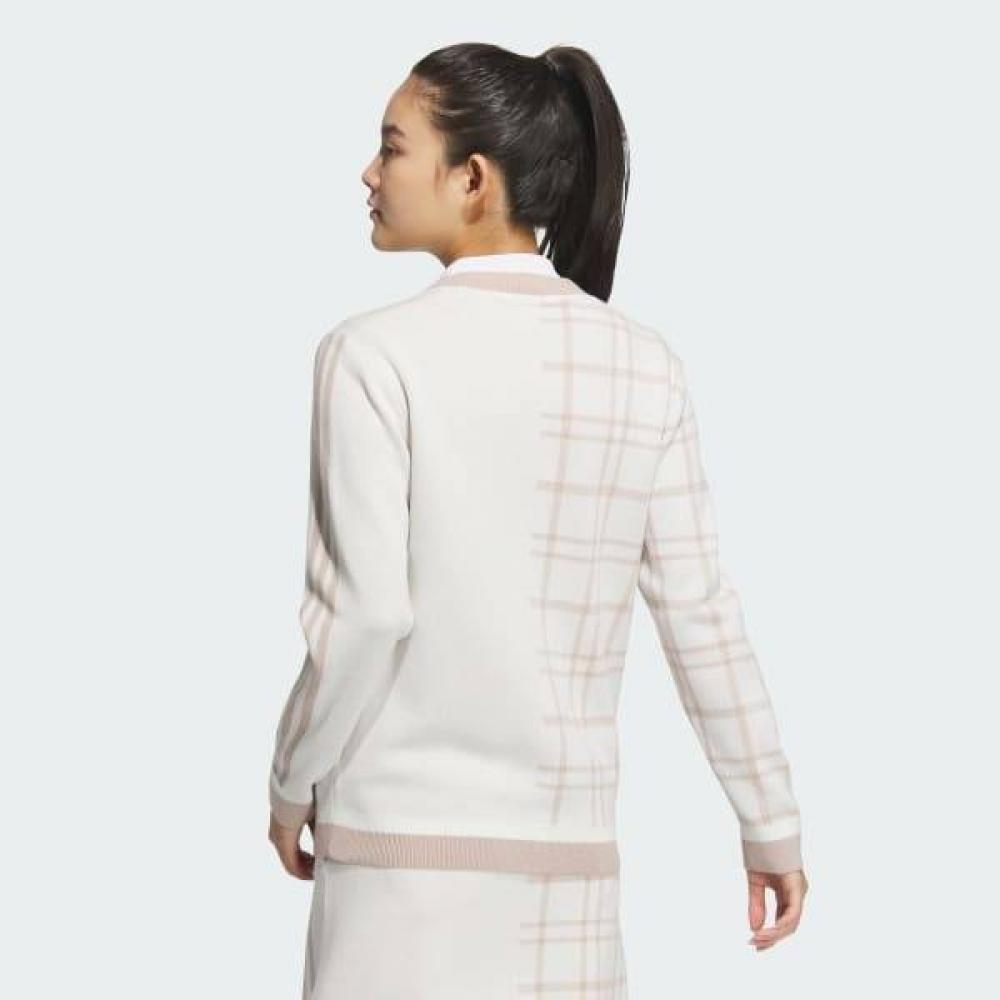 Adidas Golf Women S Fulley faShion 3S Checked Cardigan Beige iS4753