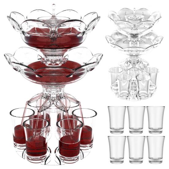 Double Layer Drink Dispenser with 6 Shot Glasses Acrylic Liquor Dispenser Wine Divider Quick Pour Bar Accessories