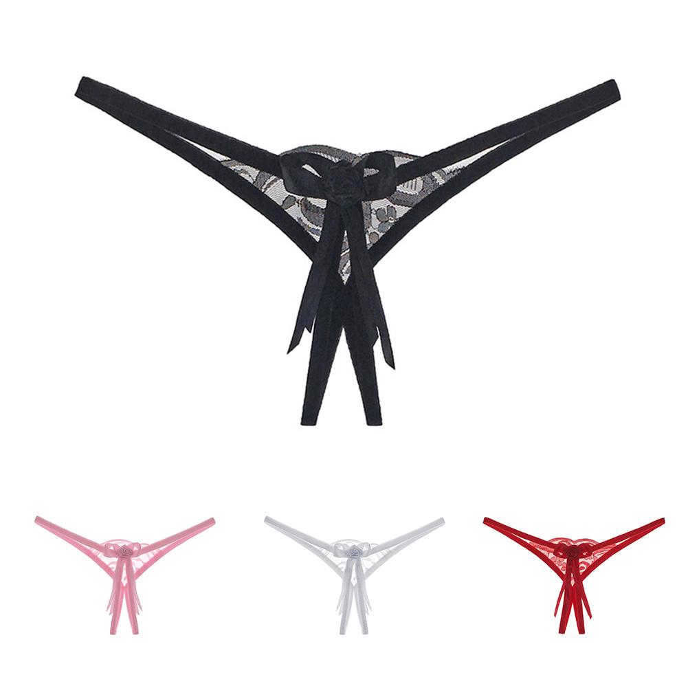 G-String Crotchless Sexy Women Low Underwear Bow Lace  Elastic