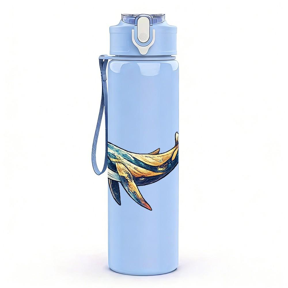1PC Jumping Dolphin Sea Animal Silhouette Print 750ml Color Plastic Sports Water Bottle Leakproof Flip Straw Lid Suitable for Sports Office Home Use