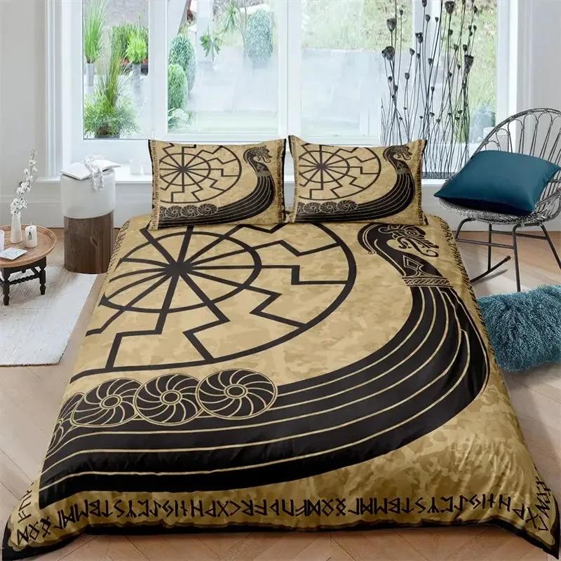 Viking Duvet Cover Set KingQueen Size Slate Blue Mjolnir Pattern Bedding Set Northern Germanic Culture Polyester Quilt Cover