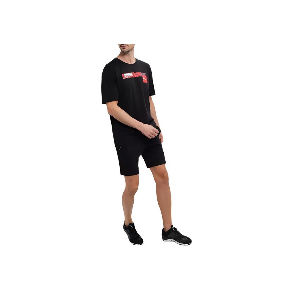 PUMA Solid Color Casual Printed Breathable Short Sleeve T-Shirt Men tops Black 673441-01