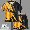 Directional Opening, Hot Sale, Boys' Letter Graffiti Printed Short-Sleeved Shorts Two-Piece Suit, Casual Sports Style