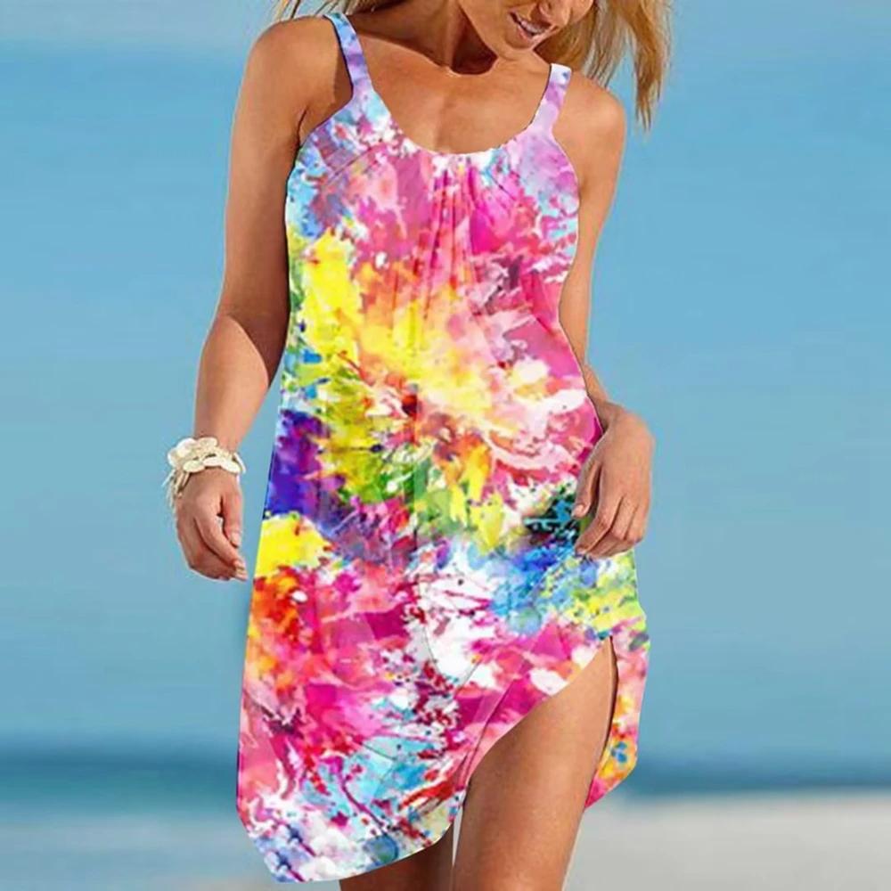 Animal Floral 3d Sleeveless Strap Dress Women Fashion Large Size Bohemian Dresses Elegant Summer Casual Vestidos Ladies 2025 Hem