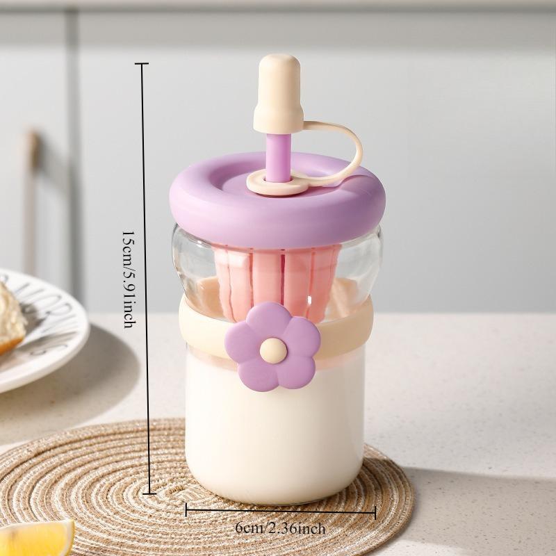 Flower Cup High Aesthetic Glass Portable Straw Cup Water Cup