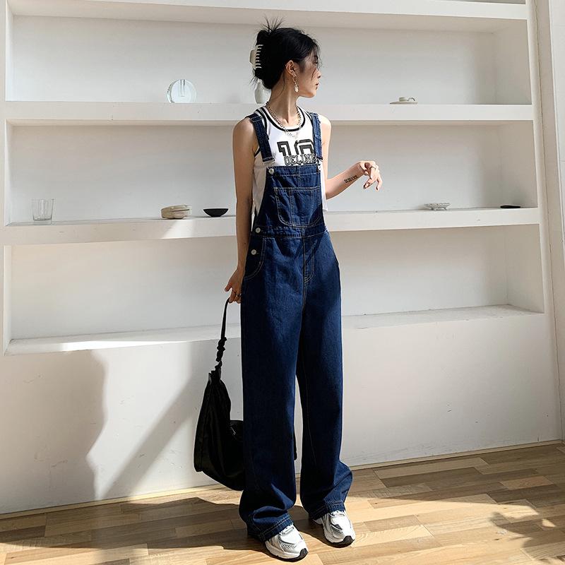 Women's High Waist Overalls Straight Leg Denim Pants Korean Casual Loose Wide Leg Jumpsuit Summer Slim Fit Trousers