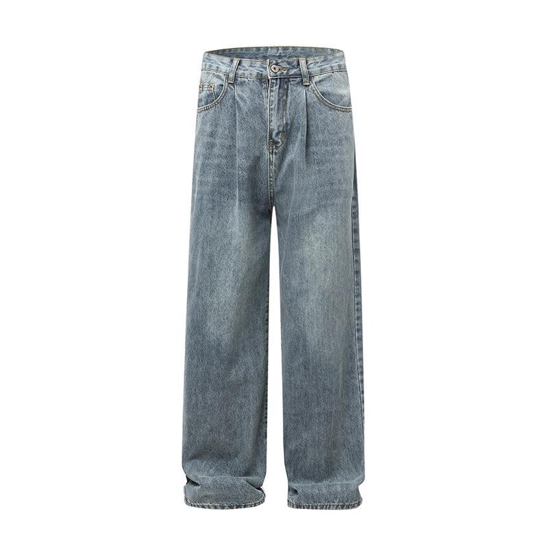 

Spring and Autumn New Jeans Loose Straight Retro Wide Leg Pants 2XL синий