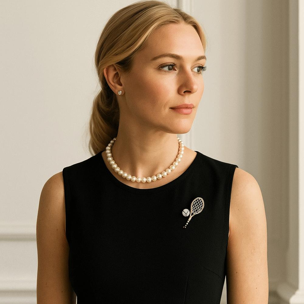 Rhinestone Enamel Metal Clothes Pin Zinc Zinc Alloy Gold Brooch Personality Tennis Racket Brooch  Women