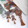 Antique Gold Dream Catcher Feather Earring Set for Women Boho Leaves Pendant Long Chain Tassel Wooden Necklaces Fashion Jewelry