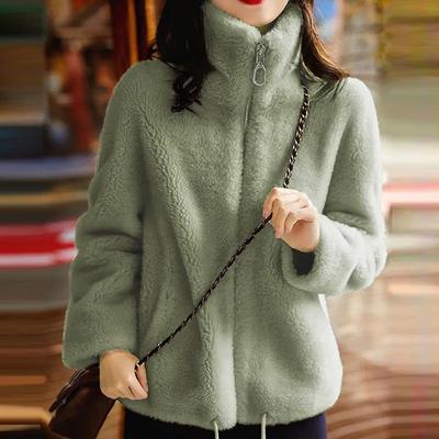 Herbst und Winter doppelseitige samtig warme Damenjacken Mode Langarm Casual Damenmäntel solide Reißverschluss Plus Size Damenjacke Mantel 25195