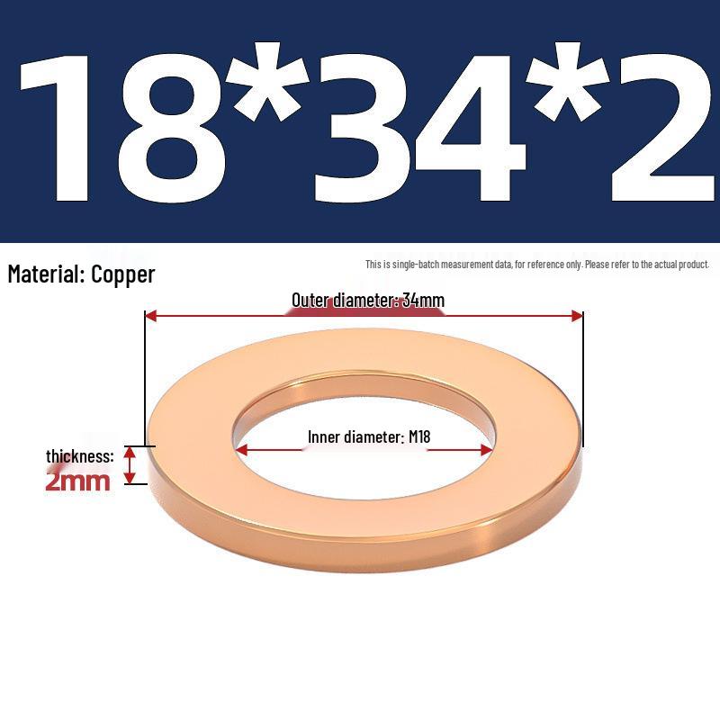 Pure Red Copper Gasket Sealing Ring for Marine Instruments, Metal Flat Washer M3-M60mm