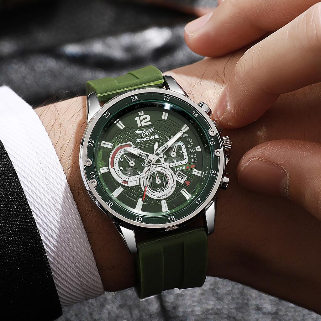Men'S Waterproof Quartz Silicone Watch Fake Three Eyes Decorative Quartz Movement Men'S Watch Batch