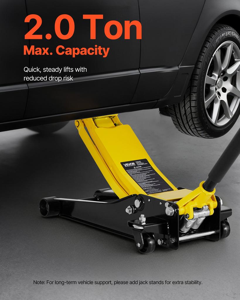 VEVOR Low Profile Floor Jack, Max 2 Ton Capacity, Steel Racing Floor Jack with Dual Pistons Quick Lift Pump