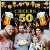 Lnlofen Cheers to 50 Years Banner Backdrop, Black Gold Happy 50th Birthday Decorations, 50 Anniversary Banner Poster Sign Party Supplies (72.8 x 43.3