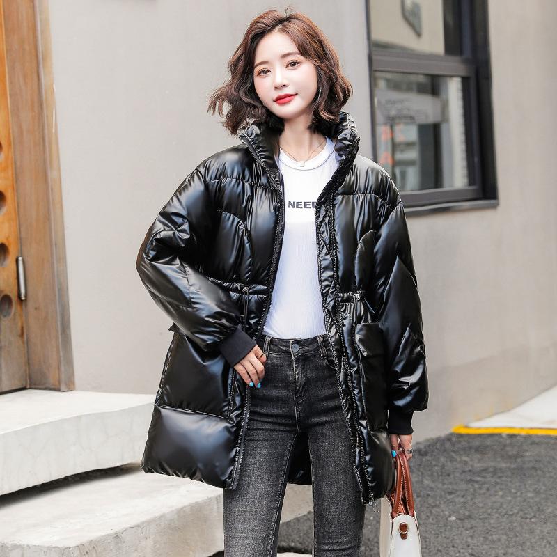 Korean Mid-length Shiny Disposable Down Cotton Jacket Women's Loose Cotton Jacket Fashionable Winter Warm Waist Jacket