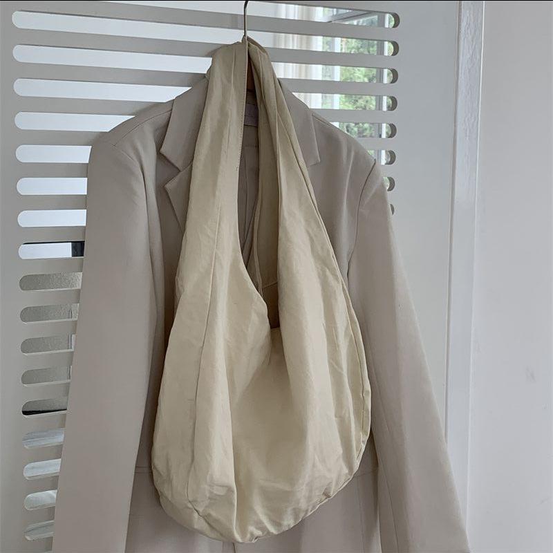 

Korean Version New Single Shoulder Large Capacity Women s Canvas Bag Tote Bag Simple Solid Color Shopping Bag Texture Retro Bag белый