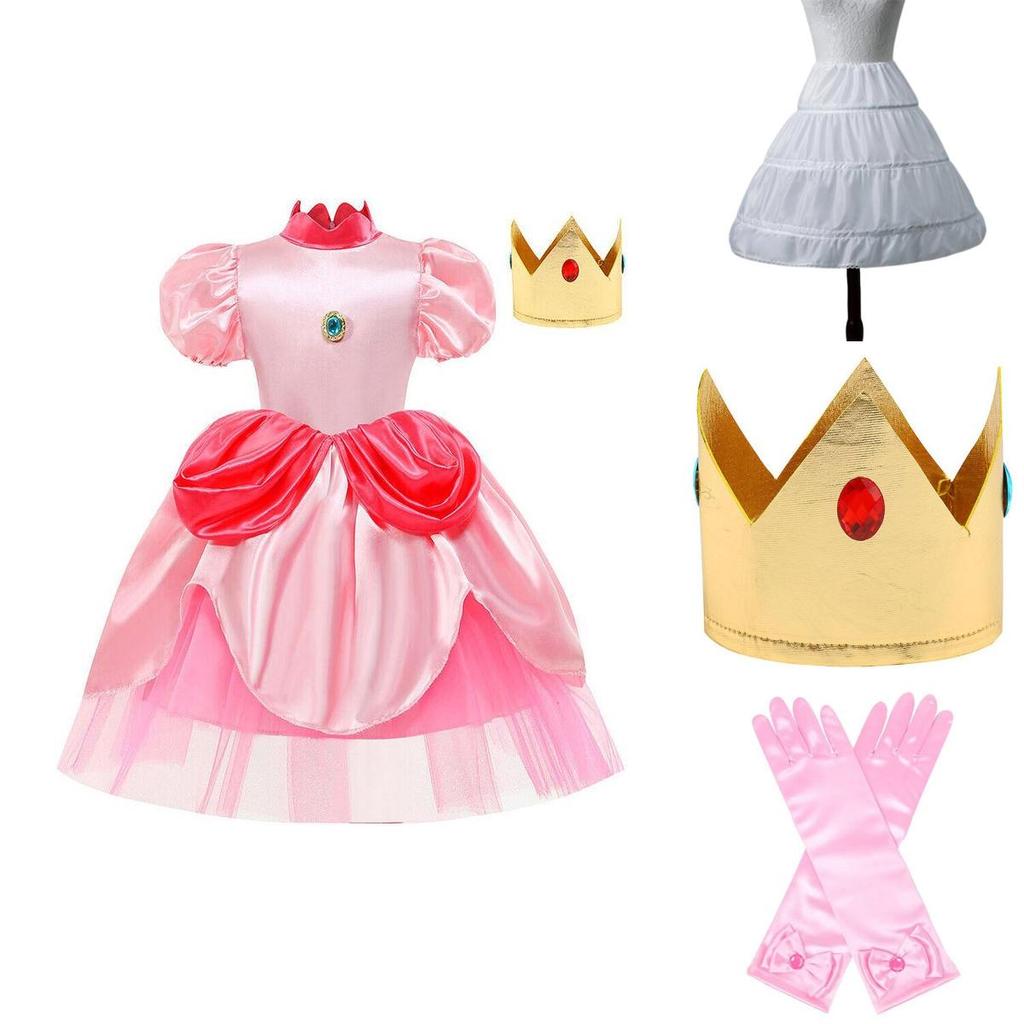 Rozkošný kostým šatů princezny Peach pro děti Ideální na Halloween a hraní rolí