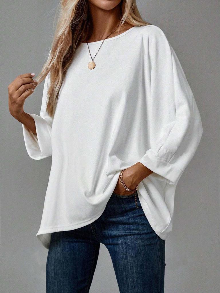 Frühling/Sommer 2025 Damen Freizeit Einfarbiges T-Shirt mit mittlerem Ärmel