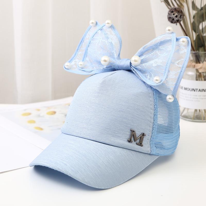 Children Big Bow cartoon Baseball Cap Cute Girls Pearl Snapback caps Sun Caps Mesh Rabbit Ear UV Protection Summer Hats boy