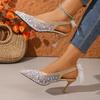 Women Sandals European Lace Mesh Thin Heel Single Shoes Women with One-Liner Straps To Cover The Head Hollow Pointy Women Shoes