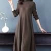 Mid-length Knitted Dress for Women Autumn and Winter Fashionable Embroidered Sweater Dress Solid Color Half Turtleneck Pullover