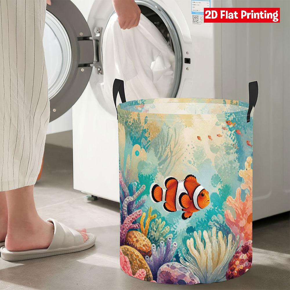 Collapsible Laundry Basket Large Round Waterproof Fabric Hamper Dirty Clothes Storage Bin Toy Organizer with Handles