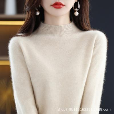 Herbst und Winter neuer reiner Wollpullover Damen Halbrollkragen Erstklassige Konfektionsware Wollpullover Strickpullover Locker und dünn Unterhemd