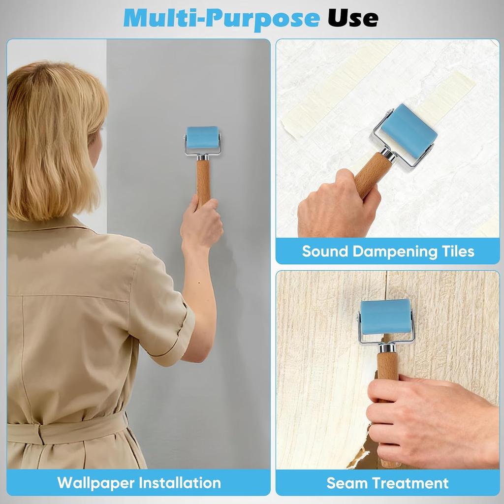 3rd-Gen Sound Deadening Roller, Professional Dual Bearing Hand PU Seam Roller Application Tool with Wood Handle for Car Audio Sound Deadener,