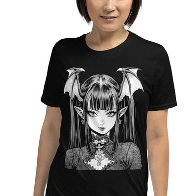 Gothic Girl Vampir Fledermausflügel Horror Kurzarm Unisex T-Shirt