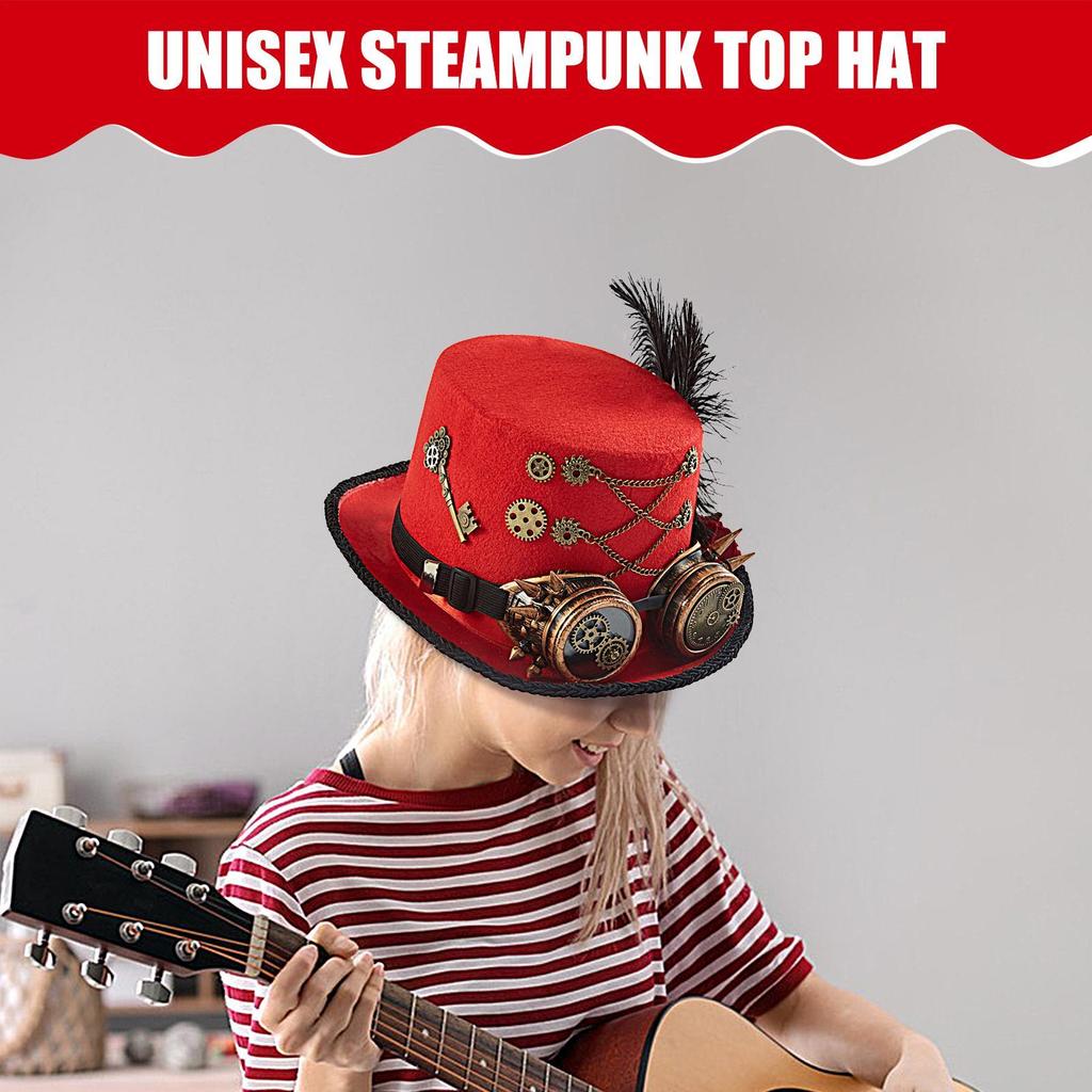 Steampunk Hat Vintage Glasses Gothic Top Hat Felt Adjustable Outfit For Men Women Teens Adults Theater Circus Performances