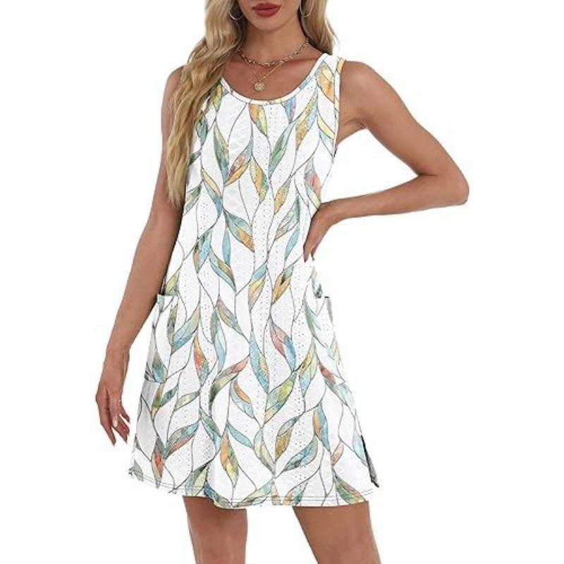 

Женское повседневное платье без рукавов с принтом и карманом XXL