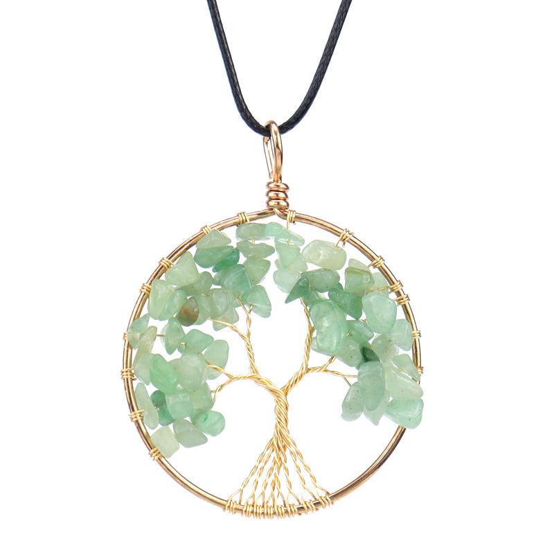 Color-Preserving Gold Hand-Wrapped Natural Crystal Gravel Tree Of Life Necklace Fortune Tree Necklace N47