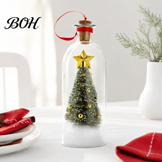 Regalo Sentimentale Festivo Registrabile Albero di Natale Messaggio in una Bottiglia, Ornamento Ricordo con Registrazione Vocale e Riproduzione, Bottiglia di Vetro con Scena Innevata